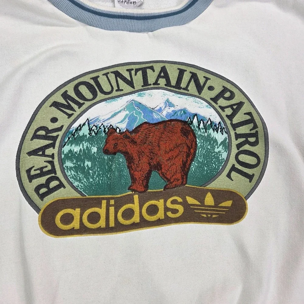 Vintage‎ 1980's Adidas Bear Mountain Patrol Embroidered Sweatshirt White Tag XL